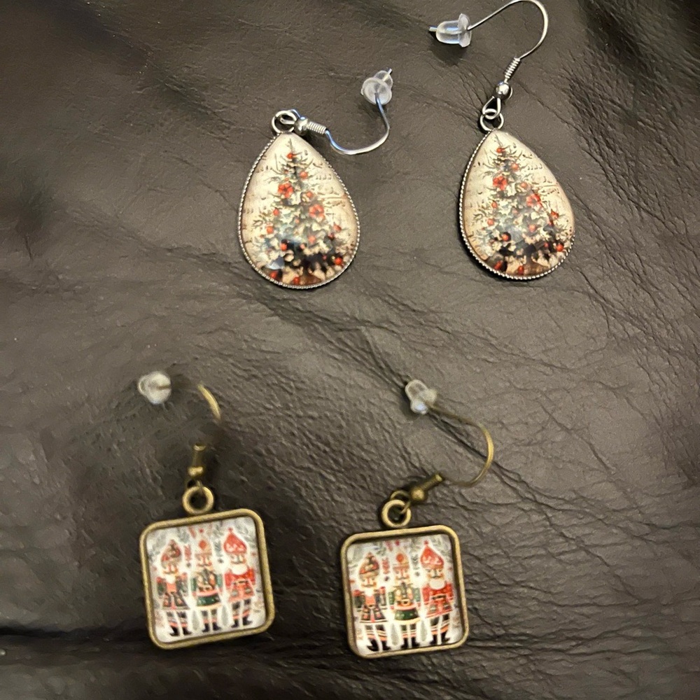 Festive Christmas Tree and Nutcracker Earrings Set